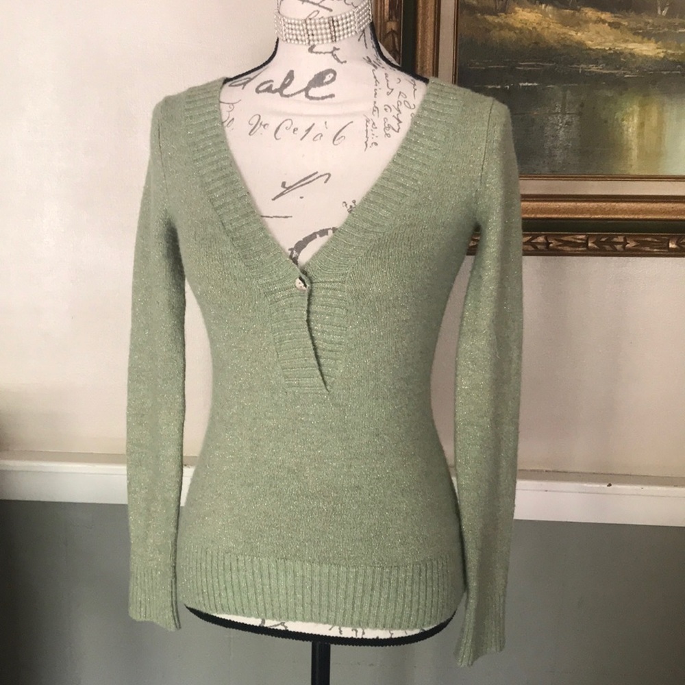 Vintage Y2K Energie V- neck emerald green shimmer sweater